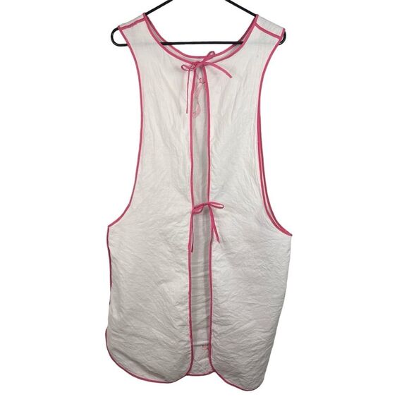 Vintage Embroidered Pinafore Apron Floral Bow White Pink Pockets OS - Picture 2 of 11